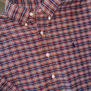 Polo Ralph Lauren Oxford Orange Blue Plaid big Shirt heavy weight Size L 90’s